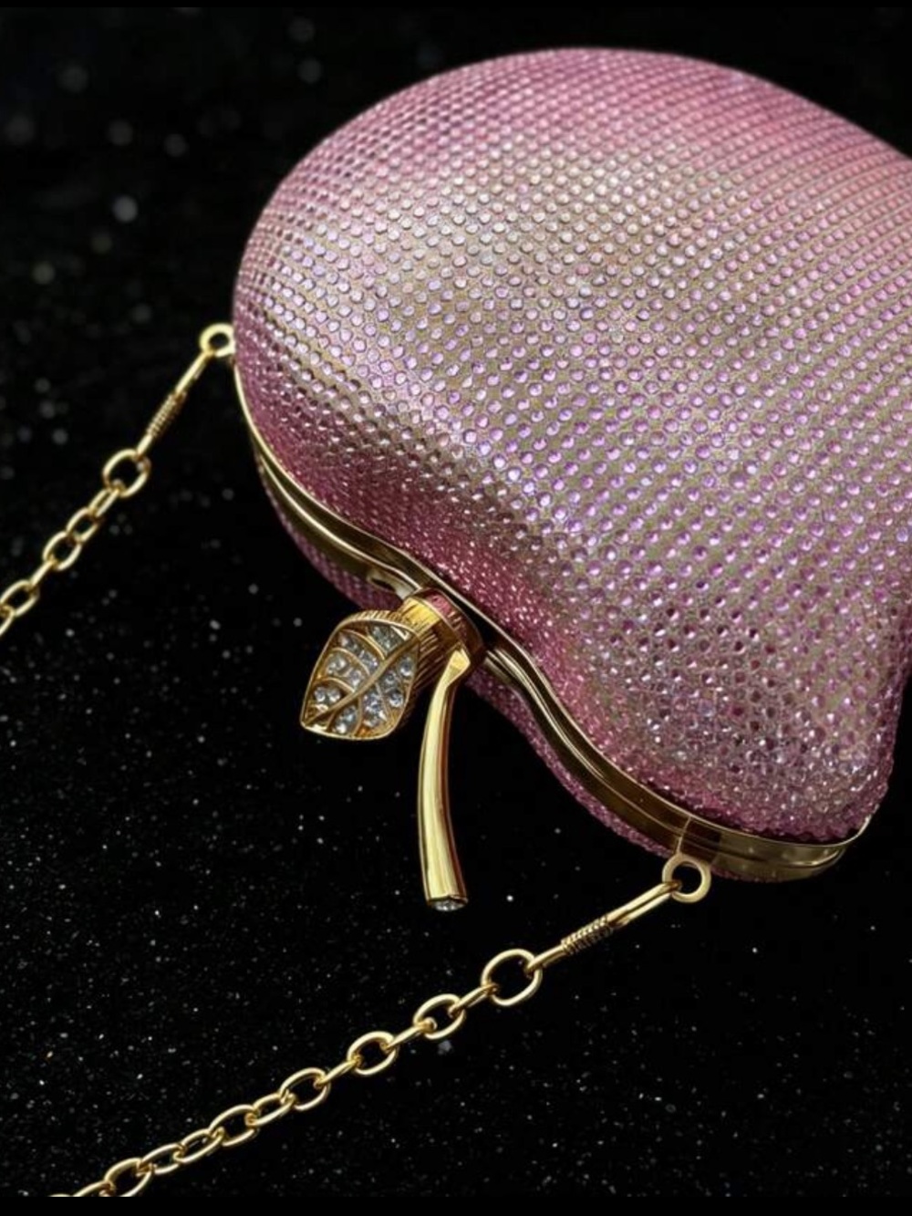 Pink Crystal Apple Clutch Handbag - Picture 8 of 10